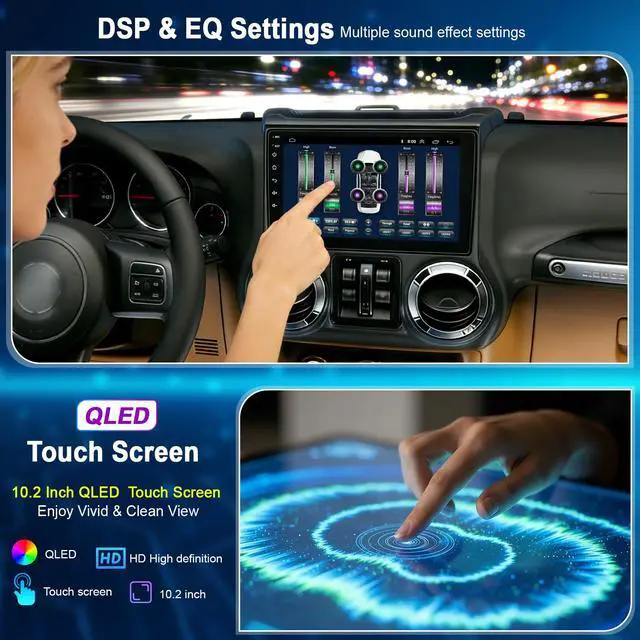 Alt view image 7 of 7 - Android 15 4GB+64GB Car Radio Stereo for Jeep Wrangler JK 2011 2012 2013 2014,10.2 inch QLED Touchscreen - Wireless Carplay & Android Auto,GPS Navigation & Bluetooth,Back-up Camera,FM Radio