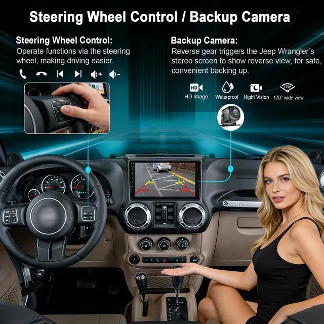 Alt view image 5 of 7 - Android 15 4GB+64GB Car Radio Stereo for Jeep Wrangler JK 2011 2012 2013 2014,10.2 inch QLED Touchscreen - Wireless Carplay & Android Auto,GPS Navigation & Bluetooth,Back-up Camera,FM Radio