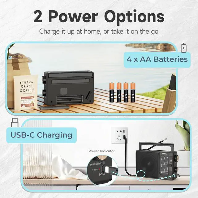 Alt view image 2 of 7 - J03C AM FM Radio Portable USB C or AA Battery Operated, Home/Outdoor | Large Speaker Excellent Sound, Excellent Reception, Large Tuning Knobs, Foldable Handle, Gifts for Seniors