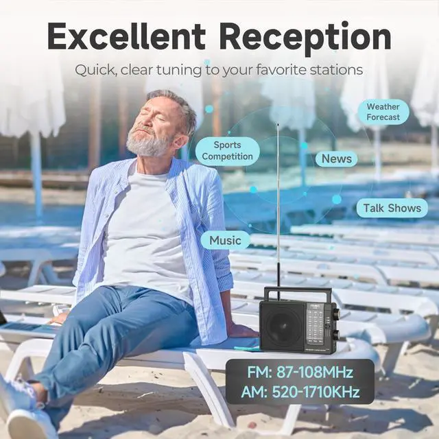 Alt view image 5 of 7 - J03C AM FM Radio Portable USB C or AA Battery Operated, Home/Outdoor | Large Speaker Excellent Sound, Excellent Reception, Large Tuning Knobs, Foldable Handle, Gifts for Seniors