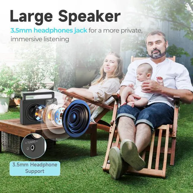 Alt view image 7 of 7 - J03C AM FM Radio Portable USB C or AA Battery Operated, Home/Outdoor | Large Speaker Excellent Sound, Excellent Reception, Large Tuning Knobs, Foldable Handle, Gifts for Seniors