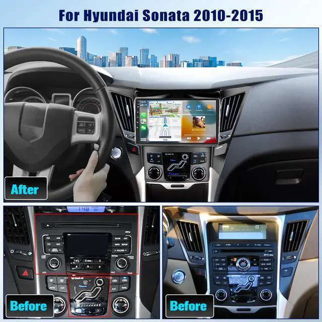 Alt view image 2 of 7 - 4-Core+64G for Hyundai Sonata 2010 2011 2012 2013 2014 2015 Radio, Android 13 Car Stereo Wireless CarPlay Android Auto Mirror Link GPS 9 HD Touchscreen Bluetooth FM/RDS,WiFi 28-UI AHD Rear Cam Mic