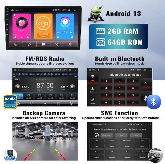 Alt view image 5 of 7 - 4-Core+64G for Hyundai Sonata 2010 2011 2012 2013 2014 2015 Radio, Android 13 Car Stereo Wireless CarPlay Android Auto Mirror Link GPS 9 HD Touchscreen Bluetooth FM/RDS,WiFi 28-UI AHD Rear Cam Mic