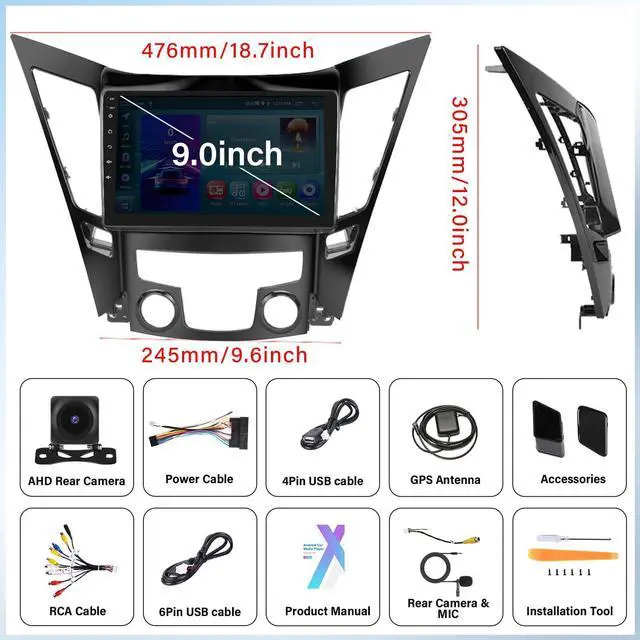 Alt view image 7 of 7 - 4-Core+64G for Hyundai Sonata 2010 2011 2012 2013 2014 2015 Radio, Android 13 Car Stereo Wireless CarPlay Android Auto Mirror Link GPS 9 HD Touchscreen Bluetooth FM/RDS,WiFi 28-UI AHD Rear Cam Mic