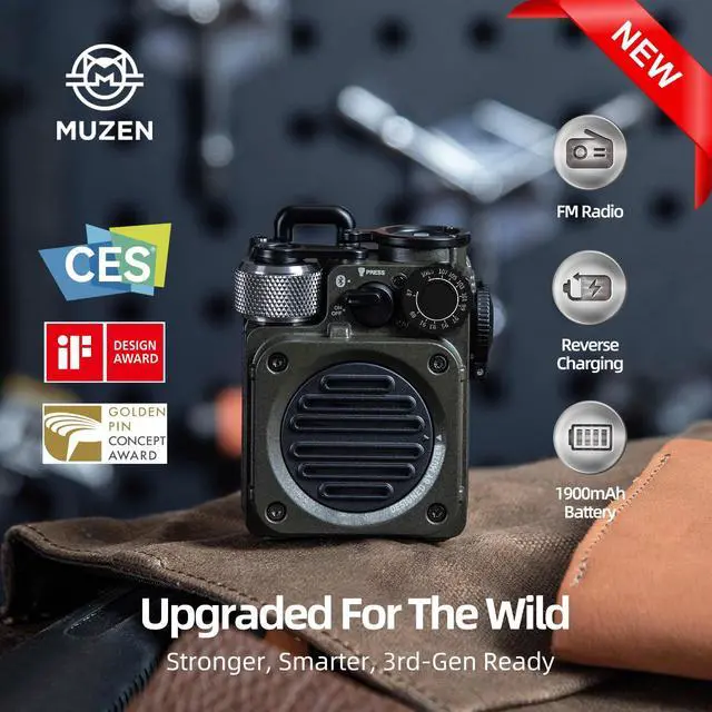 Alt view image 2 of 7 - Upgraded Wild Mini 3.0 Outdoor Portable Wireless Bluetooth Speaker with FM Radio, Phone Charger/15H Playtime/IPX5 Waterproof/3 Mode Flashlight, Rugged Gear for Man Camping/Hiking/Travel(Green)