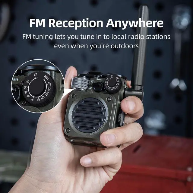 Alt view image 3 of 7 - Upgraded Wild Mini 3.0 Outdoor Portable Wireless Bluetooth Speaker with FM Radio, Phone Charger/15H Playtime/IPX5 Waterproof/3 Mode Flashlight, Rugged Gear for Man Camping/Hiking/Travel(Green)