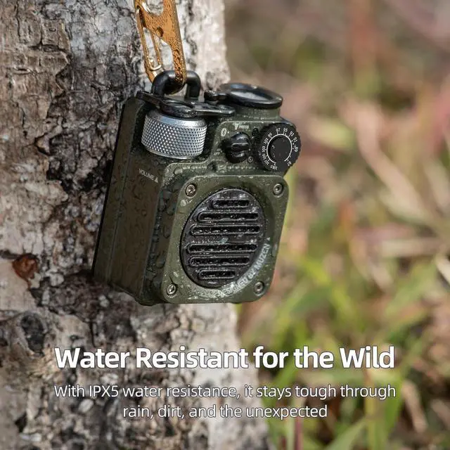 Alt view image 6 of 7 - Upgraded Wild Mini 3.0 Outdoor Portable Wireless Bluetooth Speaker with FM Radio, Phone Charger/15H Playtime/IPX5 Waterproof/3 Mode Flashlight, Rugged Gear for Man Camping/Hiking/Travel(Green)