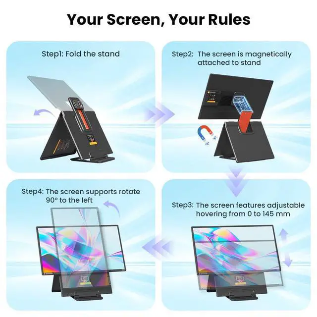 Alt view image 4 of 7 - 24-inch Large Portable Monitor for Laptop, 2026 Upgraded 1080P FHD 100Hz Portable Screen,125% sRGB IPS Portable Second Monitor with Adjustable Stand for Laptop, MacBook, Phones