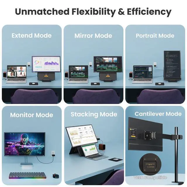 Alt view image 5 of 7 - 24-inch Large Portable Monitor for Laptop, 2026 Upgraded 1080P FHD 100Hz Portable Screen,125% sRGB IPS Portable Second Monitor with Adjustable Stand for Laptop, MacBook, Phones