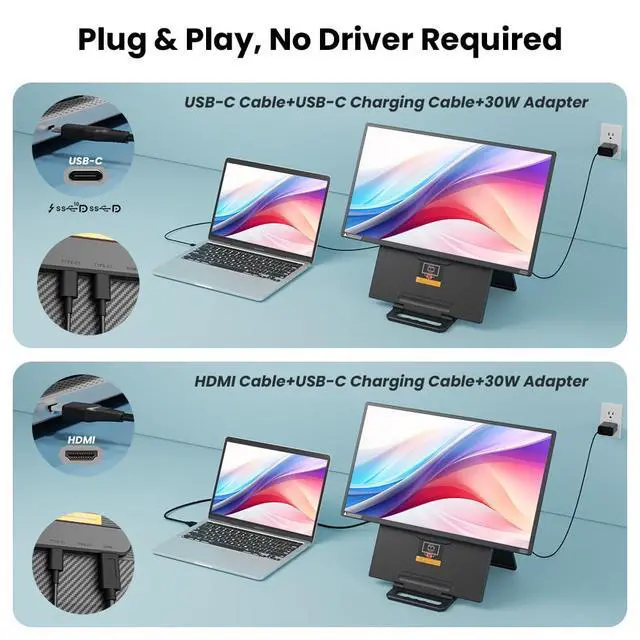 Alt view image 6 of 7 - 24-inch Large Portable Monitor for Laptop, 2026 Upgraded 1080P FHD 100Hz Portable Screen,125% sRGB IPS Portable Second Monitor with Adjustable Stand for Laptop, MacBook, Phones