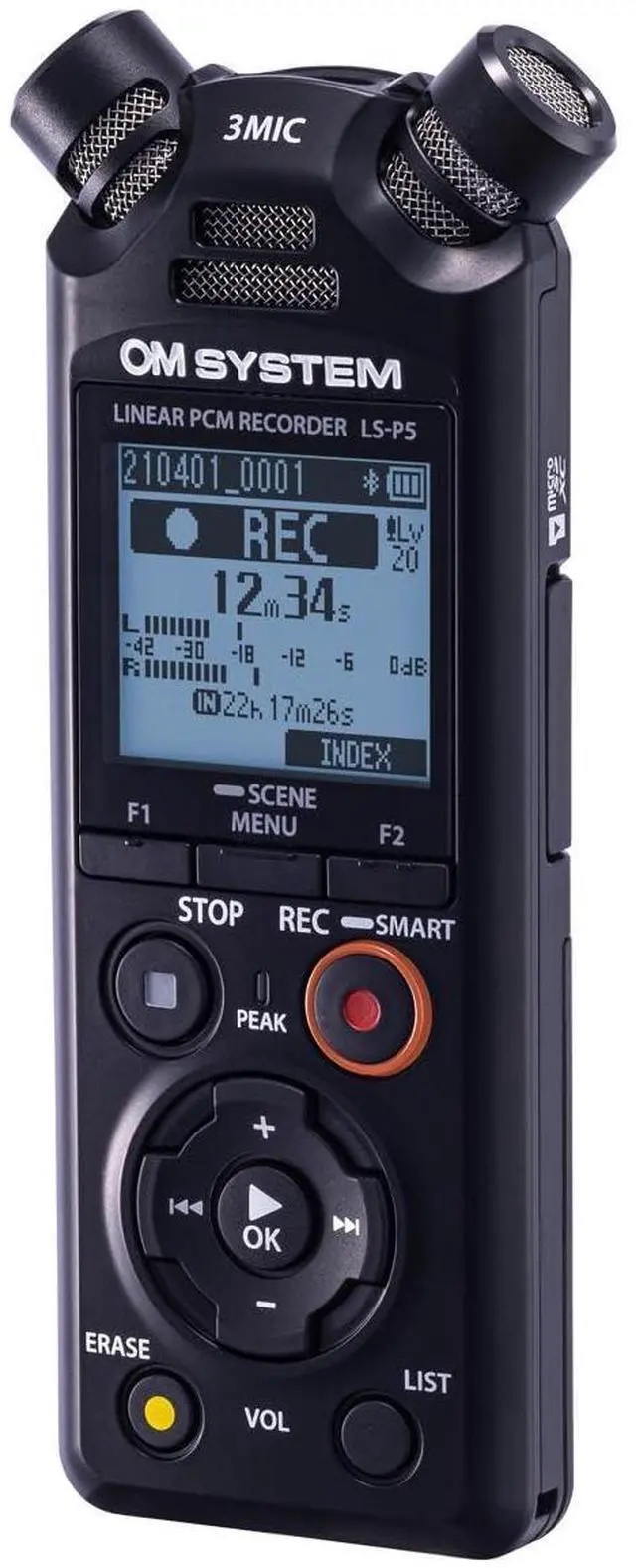 Main image of Olympus LS-P5 PCM Recorder with tresmic 3-Microphone, Bluetooth, Composite USB Microphone Mode, High Resolution Sound, Low-Cut Filter, 16GB Built-in Memory
