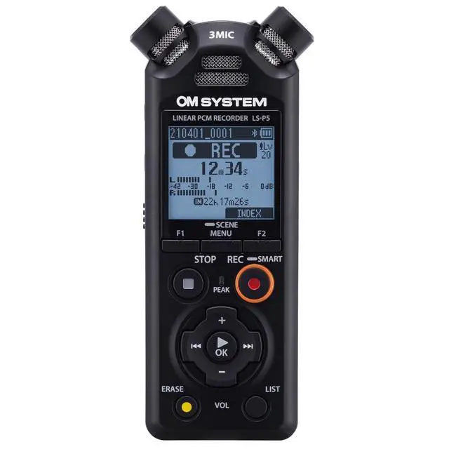 Alt view image 2 of 7 - Olympus LS-P5 PCM Recorder with tresmic 3-Microphone, Bluetooth, Composite USB Microphone Mode, High Resolution Sound, Low-Cut Filter, 16GB Built-in Memory