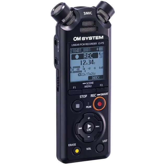Alt view image 3 of 7 - Olympus LS-P5 PCM Recorder with tresmic 3-Microphone, Bluetooth, Composite USB Microphone Mode, High Resolution Sound, Low-Cut Filter, 16GB Built-in Memory