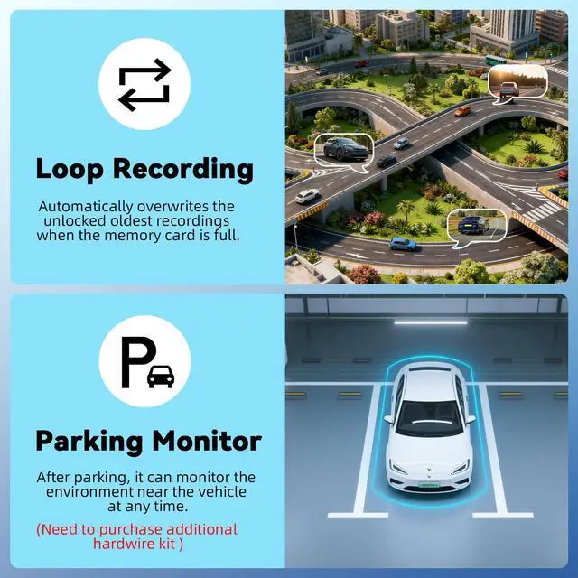 Alt view image 4 of 7 - 360° 4 Channel 1080P Dash Cam Front and Rear Inside Left Right, 2 IPS Dash for Cars, Built-in Loop Recording, 24/7 Recording Parking,Motion Detection,Night Vision,Reversing Help (No WiFi)