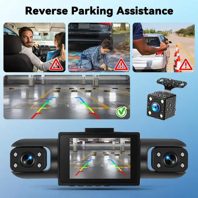 Alt view image 5 of 7 - 360° 4 Channel 1080P Dash Cam Front and Rear Inside Left Right, 2 IPS Dash for Cars, Built-in Loop Recording, 24/7 Recording Parking,Motion Detection,Night Vision,Reversing Help (No WiFi)