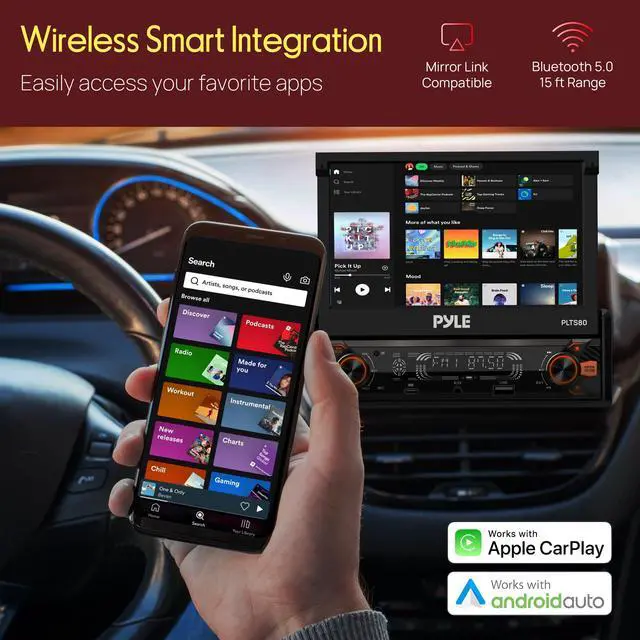 Alt view image 2 of 7 - 7" Single DIN Car Stereo | Apple CarPlay & Android Auto, Flip-Out 7-Inch IPS Touchscreen, Bluetooth, 1080p Backup Camera, AM/FM, USB, 240 W | Single DIN Head Unit Receiver