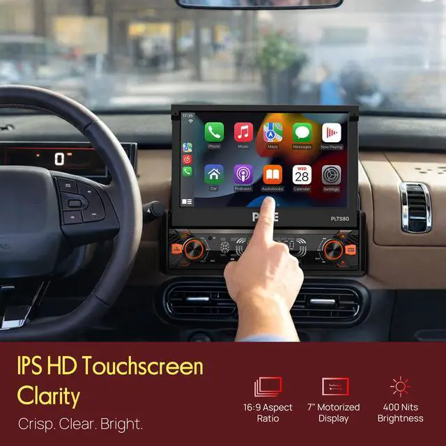 Alt view image 3 of 7 - 7" Single DIN Car Stereo | Apple CarPlay & Android Auto, Flip-Out 7-Inch IPS Touchscreen, Bluetooth, 1080p Backup Camera, AM/FM, USB, 240 W | Single DIN Head Unit Receiver