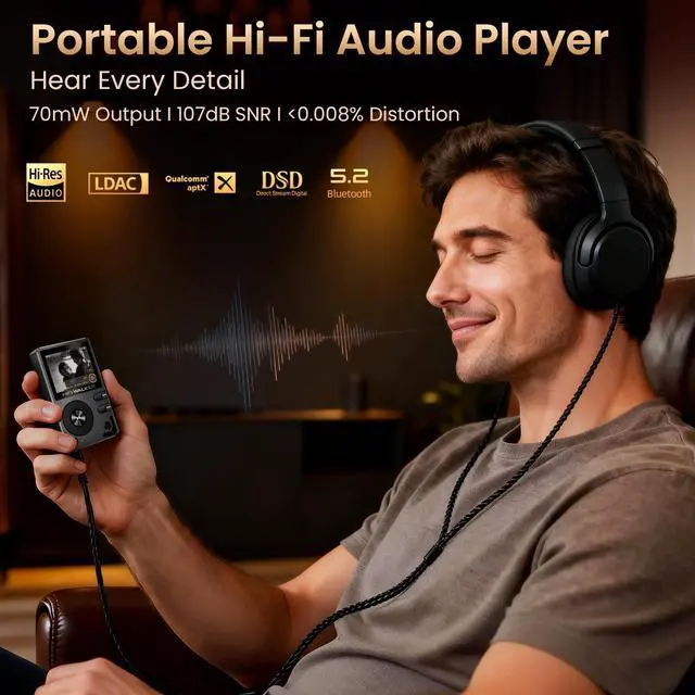 Alt view image 2 of 7 - H2 HiFi MP3 Player with Bluetooth, Lossless DSD DAC FLAC, High Resolution Music Player, Portable Audio Player with 128GB Memory, Supports up to 512GB