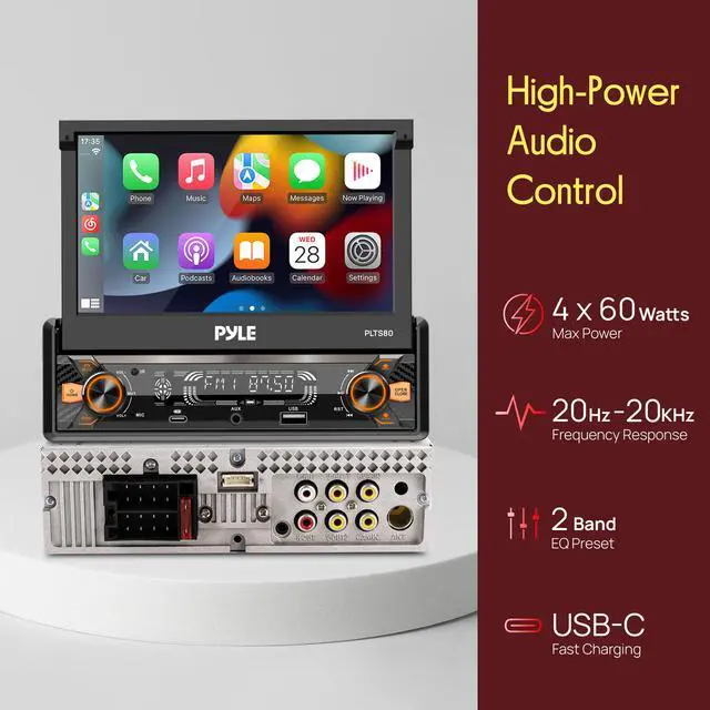Alt view image 4 of 7 - 7" Single DIN Car Stereo | Apple CarPlay & Android Auto, Flip-Out 7-Inch IPS Touchscreen, Bluetooth, 1080p Backup Camera, AM/FM, USB, 240 W | Single DIN Head Unit Receiver