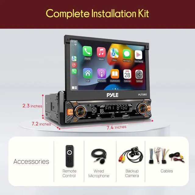 Alt view image 7 of 7 - 7" Single DIN Car Stereo | Apple CarPlay & Android Auto, Flip-Out 7-Inch IPS Touchscreen, Bluetooth, 1080p Backup Camera, AM/FM, USB, 240 W | Single DIN Head Unit Receiver