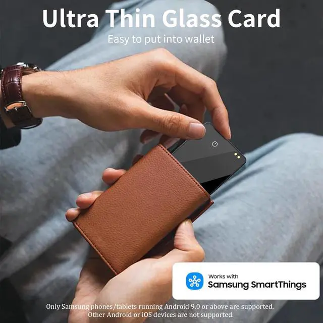 Alt view image 2 of 7 - Wallet Tracker Card (Samsung Only), Works with Samsung SmartThings | 0.08in ultra-thin rechargeable, Samsung certified,premium smooth glass surface, ideal for wallets, passports, luggage & keys