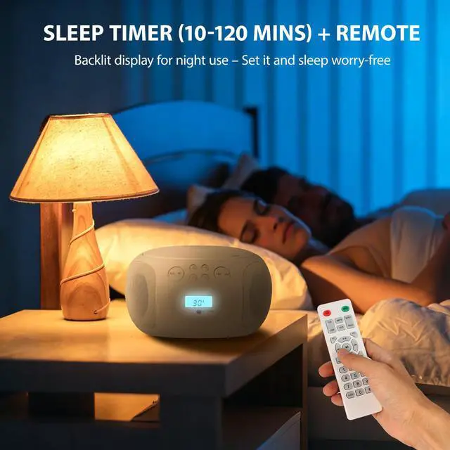 Alt view image 3 of 7 - Portable CD Player Boombox AM FM Radio Bluetooth 5.4 Sleep Timer | Cream White retro CD boombox design with full function remote, resume playback, USB FLAC/MP3 and dual speakers for home use