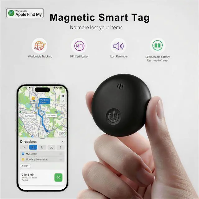 Alt view image 2 of 7 - GPS Tracker for Dogs, Smart Collar with Real-Time Location - Pet Location Tracker with Holder, No Monthly Fee/No SIM Card, Works with iOS Find MyApple MFi Certified , Ultra-Slim, IP68 Waterproof