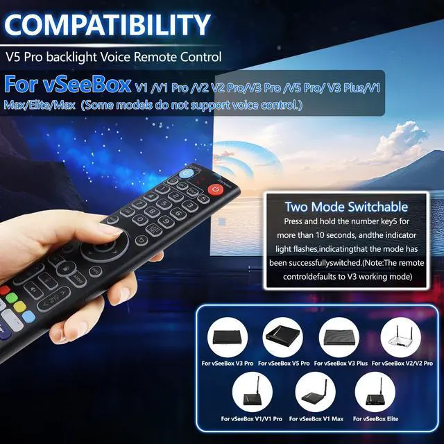 Alt view image 3 of 7 - New Backlight V5 Pro Voice Remote Control, Compatible with vSeeBox V1/V2,V5/V1/V2/V3 Pro,V3 Plus,V1 Max,Elite,Max Smart Bluetooth Voice Remote Control