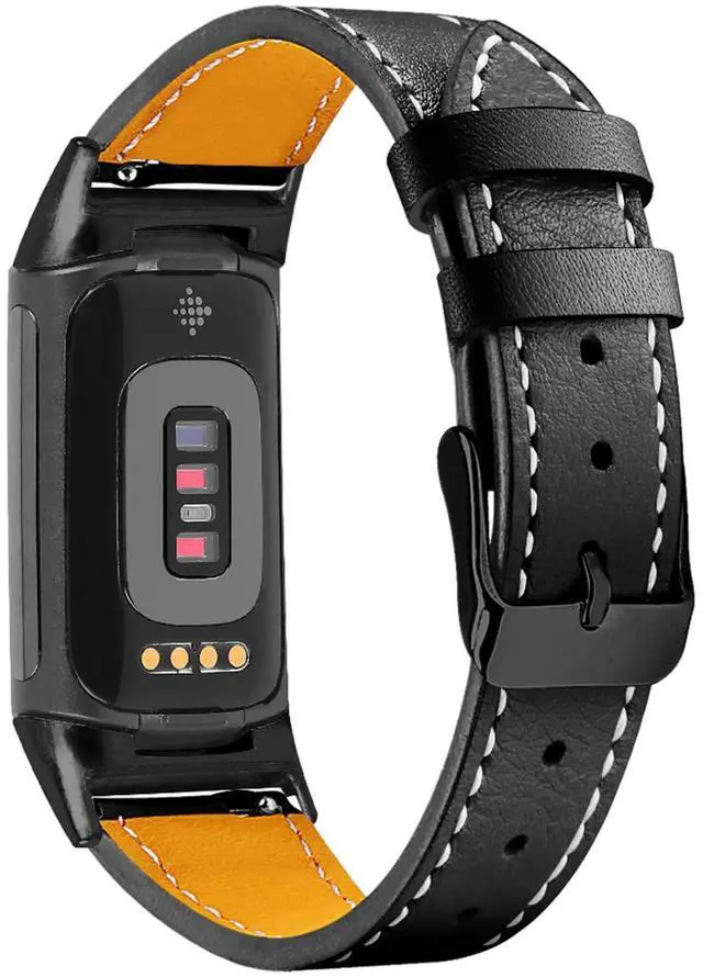 Main image of Leather Bands Compatible with Fitbit Charge 6/Charge 5, Replacement Genuine Leather Straps for Women Men