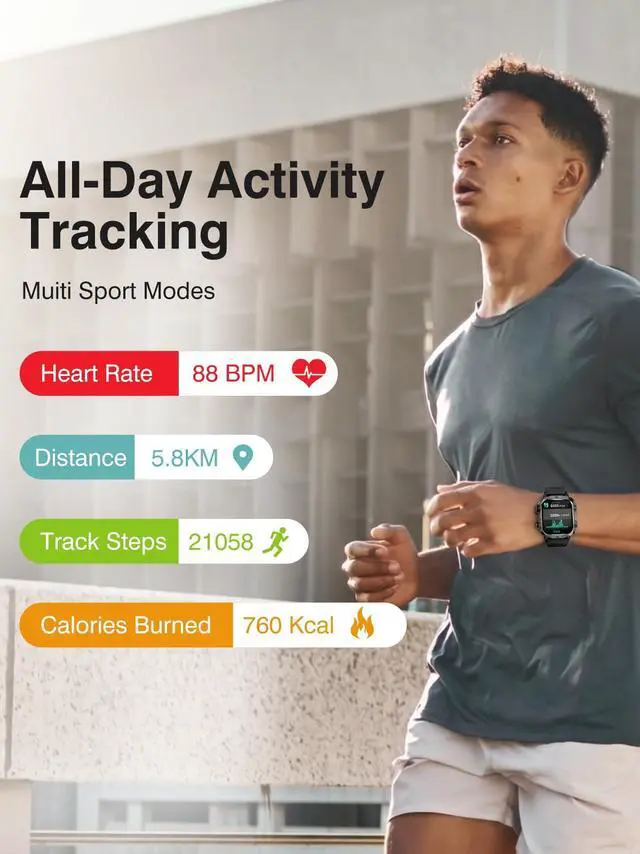 Alt view image 7 of 7 - Blood Pressure Watch Men, IP68 Waterproof Blood Pressure Watch, 1.96" High-Resolution Touch Screen Smart Fitness Tracker with 100+ Sport Modes Compatible with Android iOS, Black