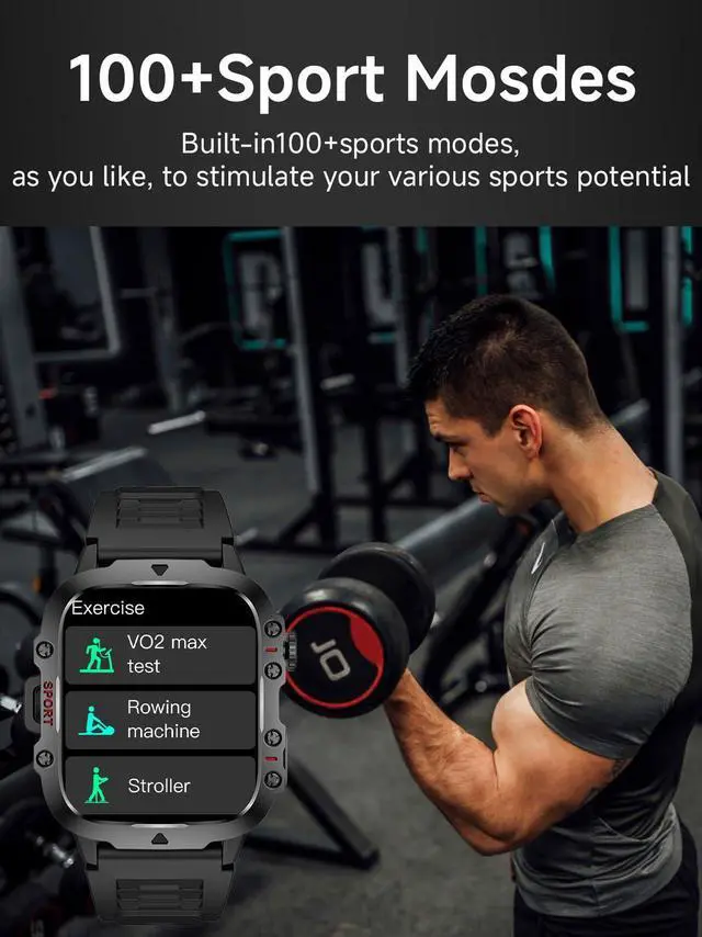 Alt view image 5 of 7 - Blood Pressure Watch Men, IP68 Waterproof Blood Pressure Watch, 1.96" High-Resolution Touch Screen Smart Fitness Tracker with 100+ Sport Modes Compatible with Android iOS, Black