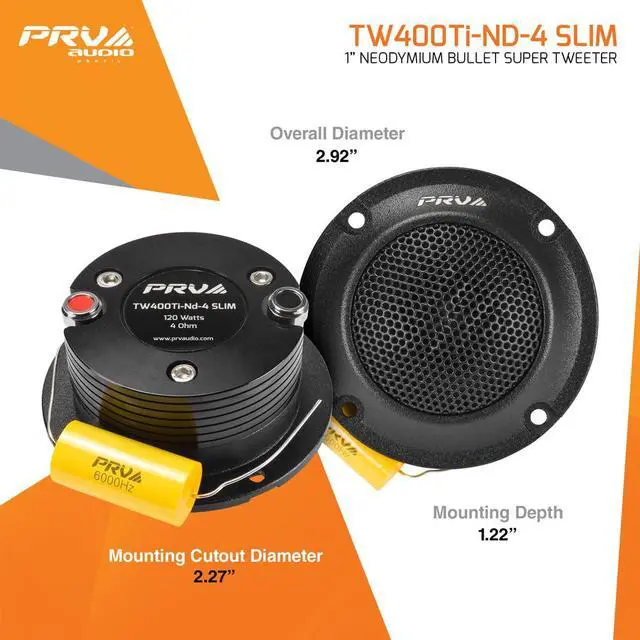 Alt view image 4 of 7 - Bullet Super Tweeters Neodymium, 3 Inch PRV Tweeter Black TW400Ti-Nd-4 Slim 240 Watts 4 Ohm, Easy to Mount, 3 Inch Speaker Replacement (2 Tweeters)