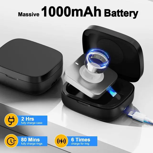 Alt view image 3 of 7 - Wireless Charging Case for Oura Ring Gen 5, 4 & 3 Charger, 1000mAh Portable Travel Power Station Fits All-Sized Oura Ring 5, 4 & 3, 30-Day Runtime (Official Charger NOT Included)(Black)
