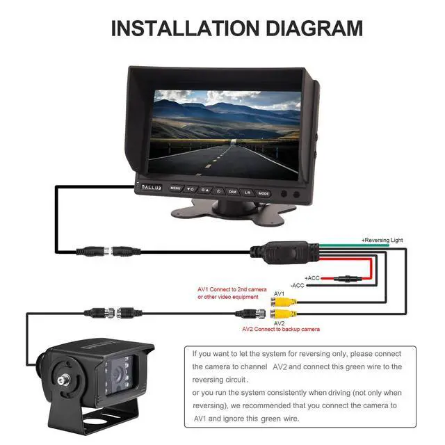 Alt view image 7 of 7 - Heavy Duty Vehicle Truck Bus Backup Camera Kit,4 PIN Cab Cam with 7inch LCD Monitor Waterproof Night Vision Rear View Camera+66ft Extension Cable for Bus Truck Van Trailer RV Campers(12V 24V)