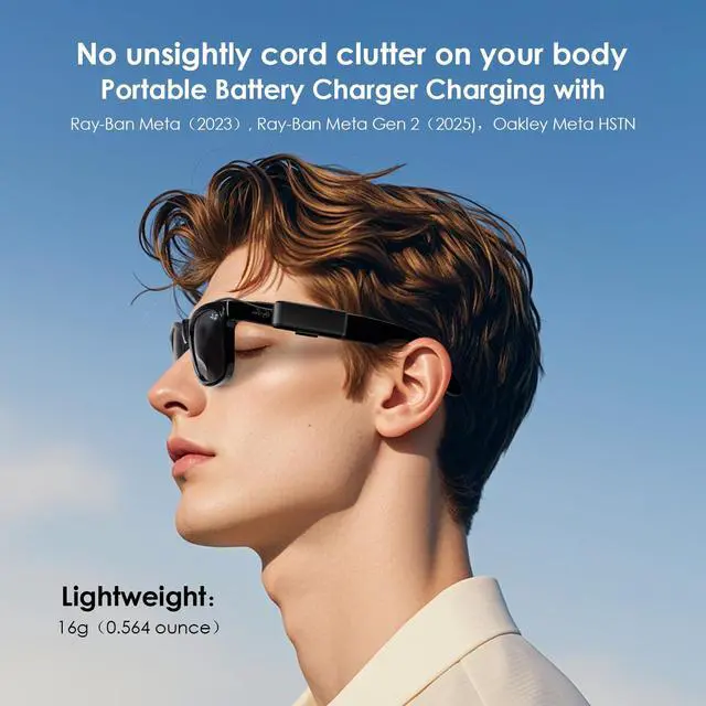 Alt view image 2 of 7 - Wearable Charger for RayBan Meta Gen 2, RayBan Meta Gen 1, Wayfarer/Skyler/Headliner/Oakley Meta HSTN, Portable Charger for Meta Glasses Accessories, Mini Charger for Meta