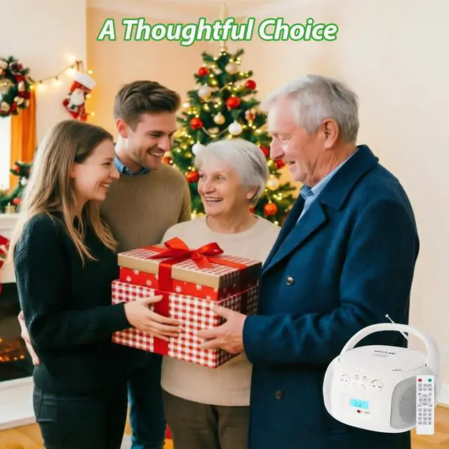 Alt view image 6 of 7 - Portable CD Player Boombox AM FM Radio Bluetooth 5.4 Sleep Timer | Cream White retro CD boombox design with full function remote, resume playback, USB FLAC/MP3 and dual speakers for home use