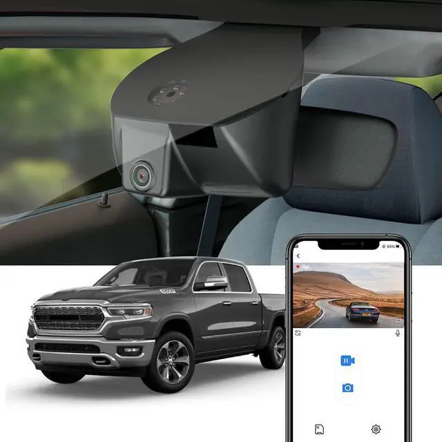 Main image of 4K Dash Cam Suitable for RAM 1500 TRX Classic (Model A) 2019 2020 2021 2022 2023 2024 Rebel Big Horn Laramie, OEM Look, UHD 2160P Video, WiFi&APP, Loop Recording G-Sensor, Plug&Play, 64GB Card