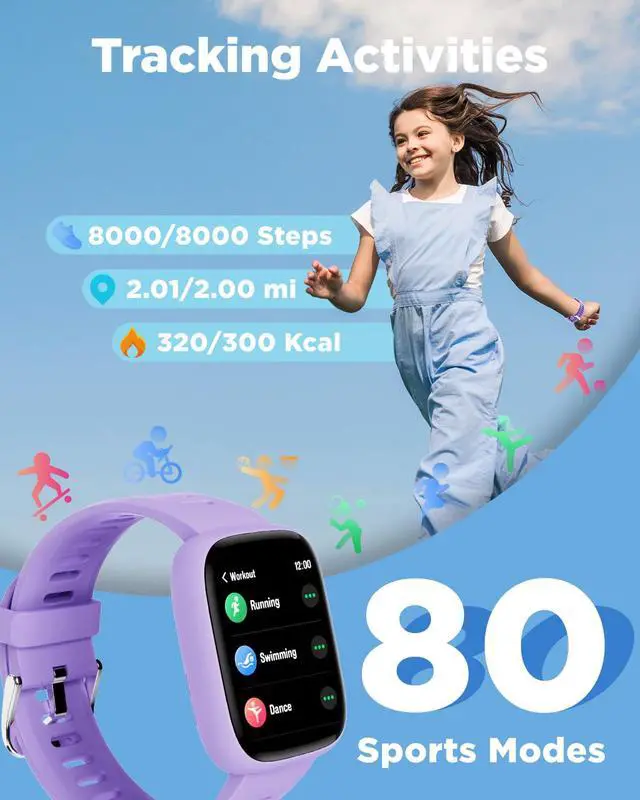 Alt view image 3 of 7 - Smart Watch for Kids, 1.8" Fitness Tracker Watch with Pedometer | Heart Rate, Sleep Monitor, IP68 Waterproof, Step Counter, Puzzle Games with/without App for Girls Teens 5-16
