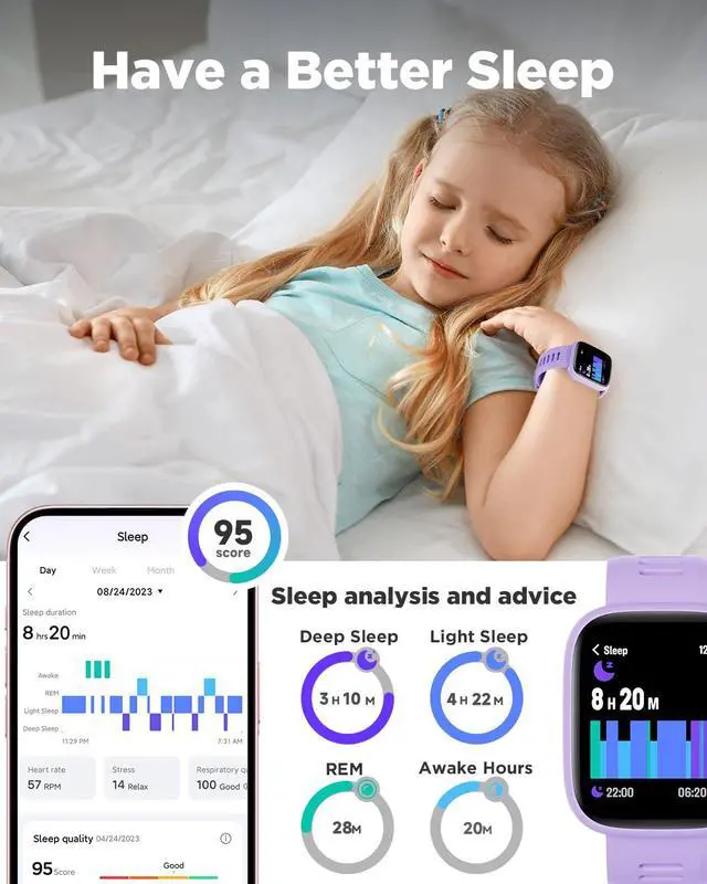 Alt view image 4 of 7 - Smart Watch for Kids, 1.8" Fitness Tracker Watch with Pedometer | Heart Rate, Sleep Monitor, IP68 Waterproof, Step Counter, Puzzle Games with/without App for Girls Teens 5-16