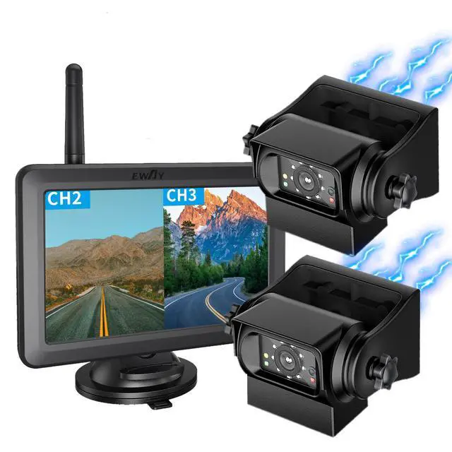 Main image of 2 Magnetic Wireless Backup Cameras HD1080P w/ 5" Split Screen Monitor Portable No Wiring Trailer Hitch IR Night Vision Rear View Camera for Truck Pickup RV Camper 5th Wheel Boat Horse Trailer