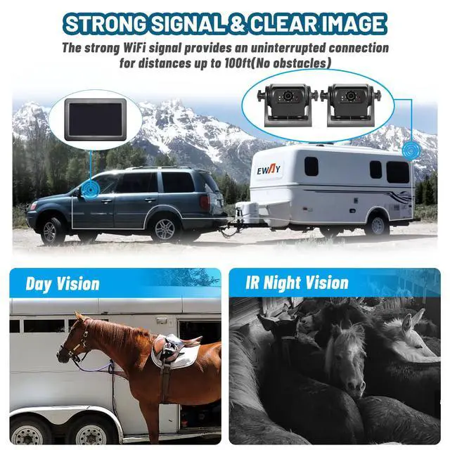 Alt view image 2 of 7 - 2 Magnetic Wireless Backup Cameras HD1080P w/ 5" Split Screen Monitor Portable No Wiring Trailer Hitch IR Night Vision Rear View Camera for Truck Pickup RV Camper 5th Wheel Boat Horse Trailer