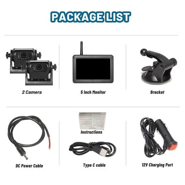 Alt view image 6 of 7 - 2 Magnetic Wireless Backup Cameras HD1080P w/ 5" Split Screen Monitor Portable No Wiring Trailer Hitch IR Night Vision Rear View Camera for Truck Pickup RV Camper 5th Wheel Boat Horse Trailer