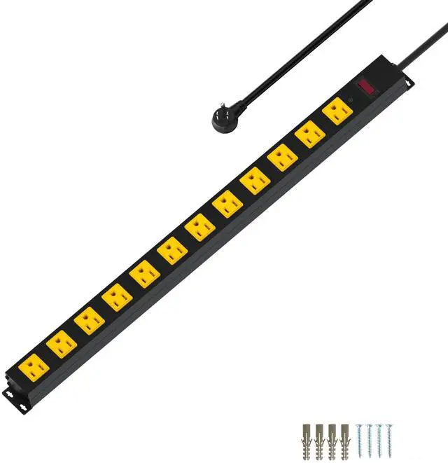 Main image of Metal 12 Outlet Mountable Power Strip, 2100J Surge Protector with Heavy Duty 6ft Extension Cord, Wide Spaced and Wall Mount Metal Powerstrip for Garage, Desk, Industrial, Shop and Indoor (6ft)