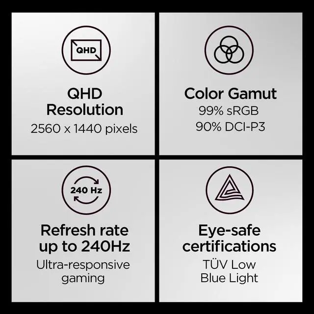 Alt view image 2 of 7 - Legion 27QD-10 Gaming Monitor - 27" QHD IPS Display - 240Hz Refresh Rate - 0.5 ms MPRT - 99% sRGB - AMD FreeSync Premium - Ergonomic Stand