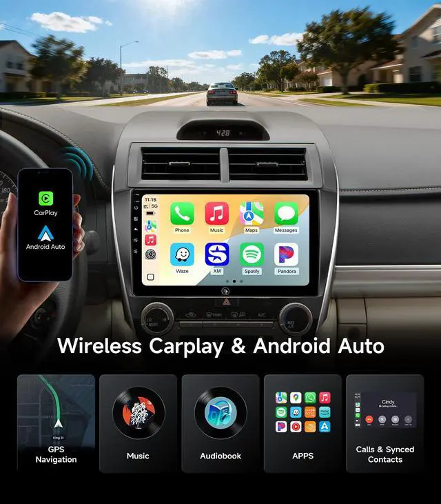 Alt view image 3 of 7 - Car Stereo Radio for Toyota Camry 2012-2014, Wireless CarPlay Android Auto | 10.2-inch IPS HD touchscreen, 64G storage, 5G WiFi GPS, Bluetooth FM AM SWC, plug-and-play, 1080P backup camera