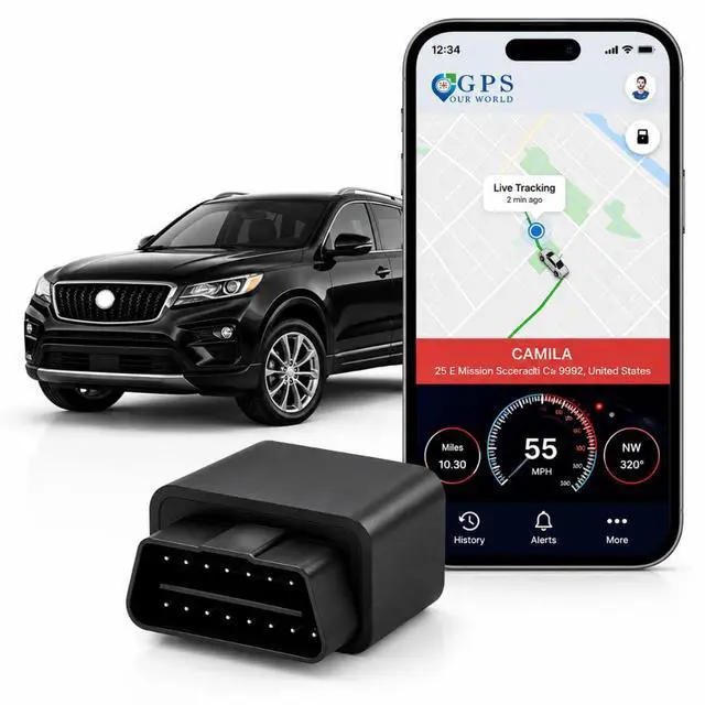 Main image of Car GPS Tracker (OBD2 Plug & Play) 3 Months Free Trial, Real-Time GPS Tracker for Cars, 1-Year History, Speed & Driving Alerts, App Control, Global Coverage - Plans from $4.99/Month