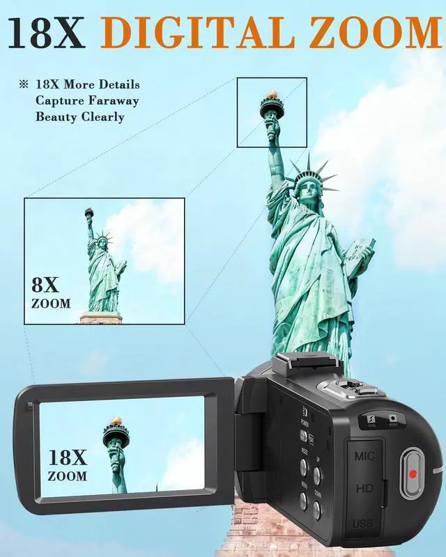 Alt view image 4 of 7 - 8K 64MP Video Camera 18X Digital Camcorder Video Camera for YouTube 3.0 inch Flip Screen Camcorder Vlogging Camera with 32GB SD Card, 2.4G Remote Control, Two Batteries