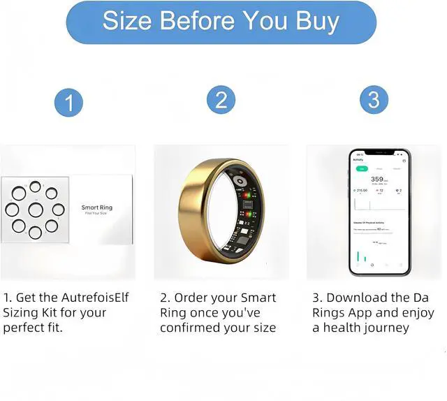 Alt view image 2 of 7 - Smart Ring for Women Men, IP68 Waterproof Health Tracker with No Subscription Fee, Sleep and Stress Monitoring, Activity Fitness Ring, Android/iOS Compatible(Gold,9)