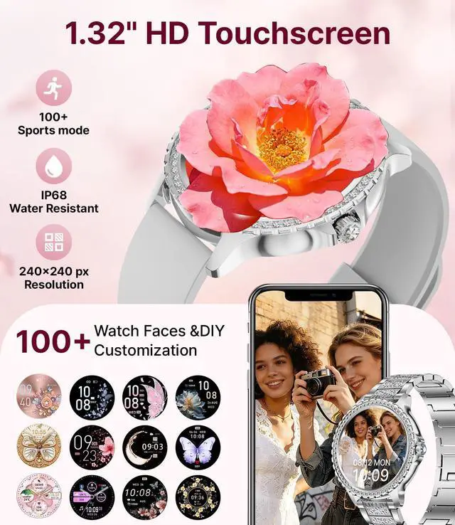 Alt view image 2 of 7 - Smart Watches for Women,1.32" HD Fitness Tracker Watch with Answer/Make Call,AI Voice Control,Heart Rate/Calories/SpO2 Monitor 100+ Sport Modes Ladies Smart Watch for Android iOS (Silver)