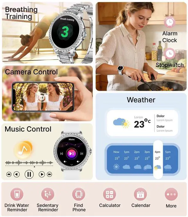Alt view image 6 of 7 - Smart Watches for Women,1.32" HD Fitness Tracker Watch with Answer/Make Call,AI Voice Control,Heart Rate/Calories/SpO2 Monitor 100+ Sport Modes Ladies Smart Watch for Android iOS (Silver)